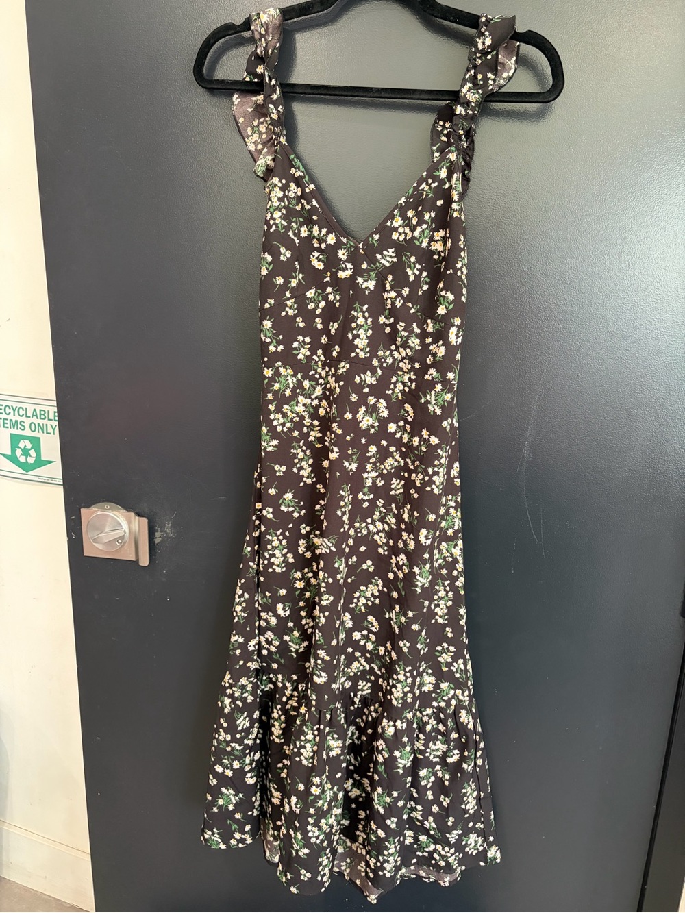 SHEIN Black Floral Tie-Shoulder Midi Dress